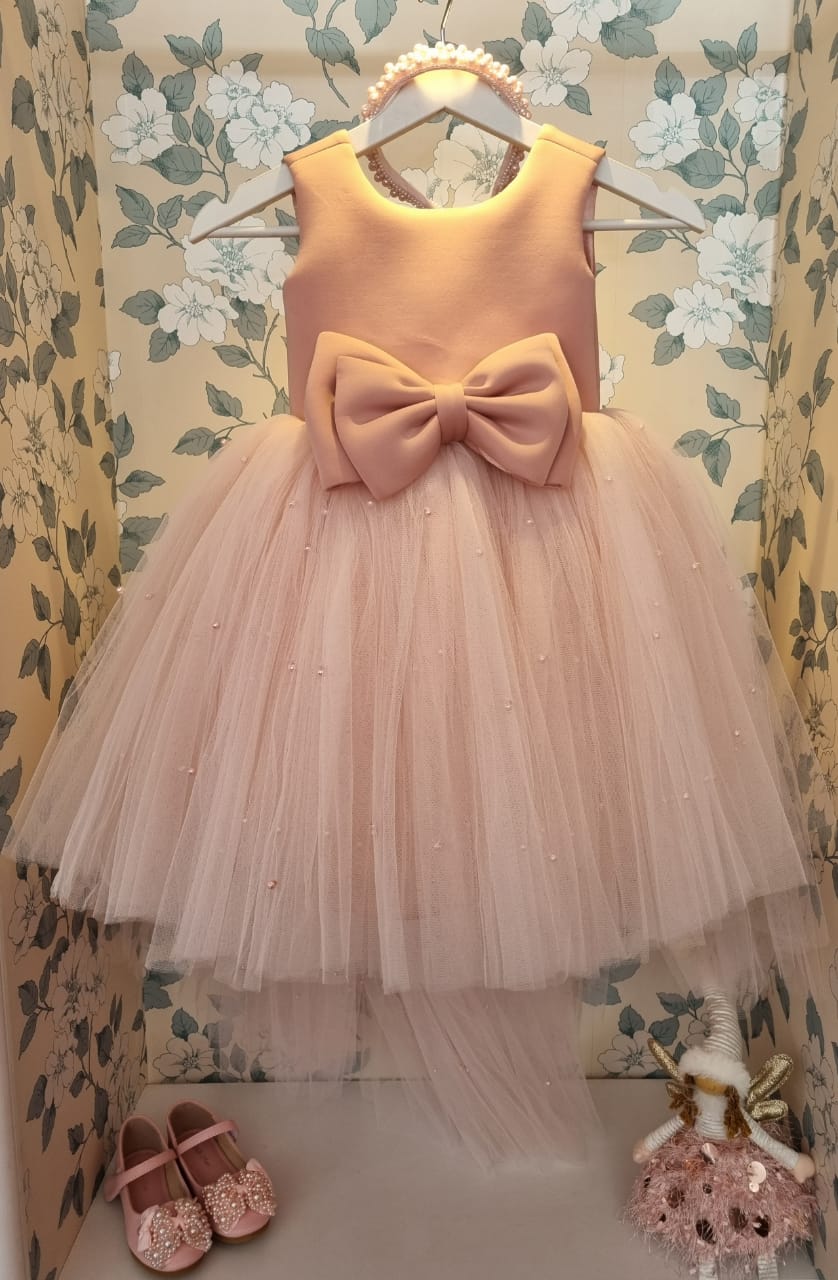 Bow Pink Dress with Trein and Pearls1
