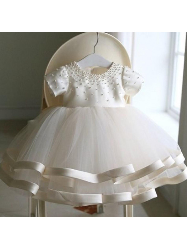 Baby Princess Dress White with Pearls