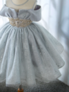 Sparkly Grey Silver Party Dress for Girls with Rhinestone Belt