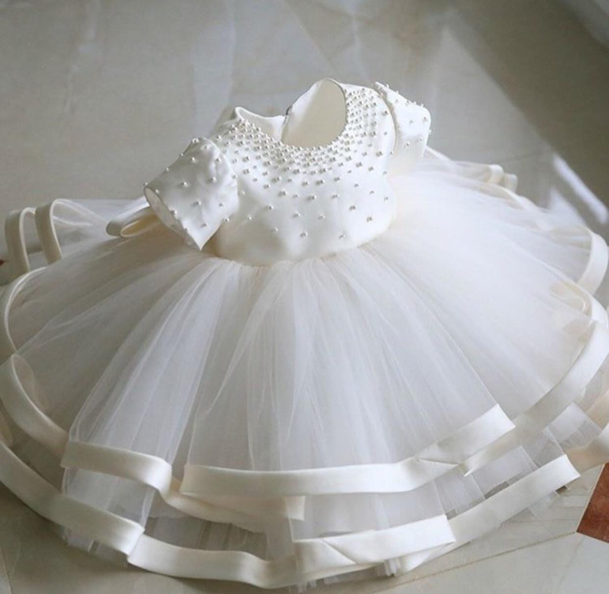 White Pearls Princess Baby Dress