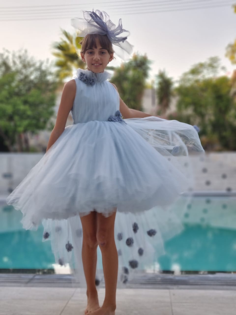 Grey Tulle Flower Dress with Train Cocobee shop 5