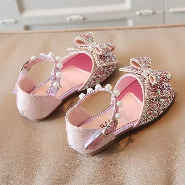 cocobee-Little Girls Party Bow Pink Shoes-1