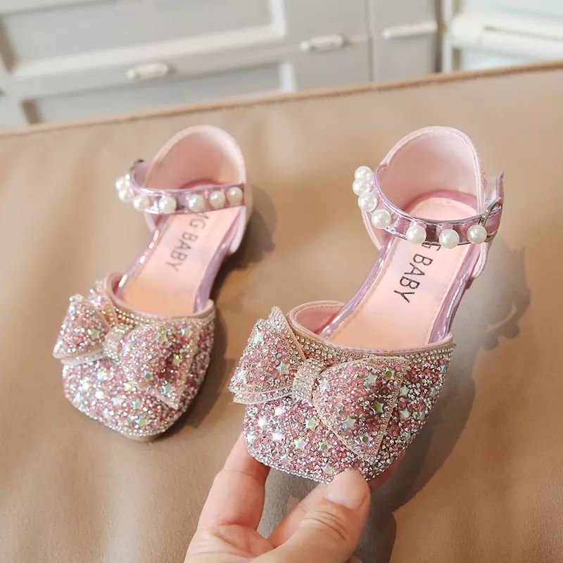 cocobee-Little Girls Party Bow Pink Shoes-3