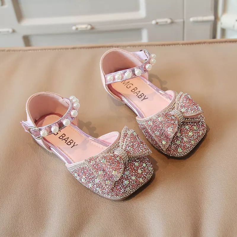 cocobee-Little Girls Party Bow Pink Shoes-4