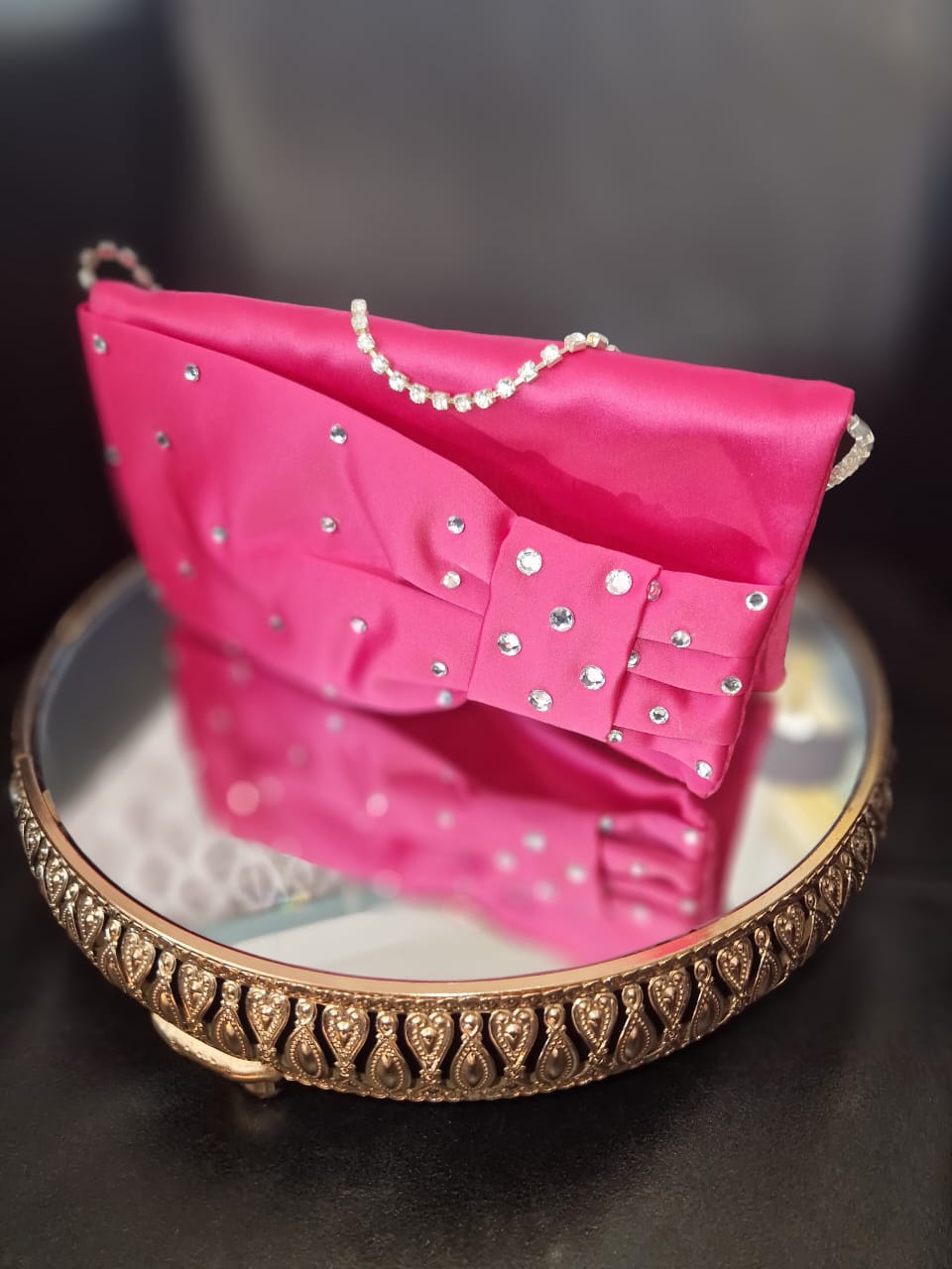 cocobee-Rhinestone Satin Envelope Handbag for Girls-fuchsia-1