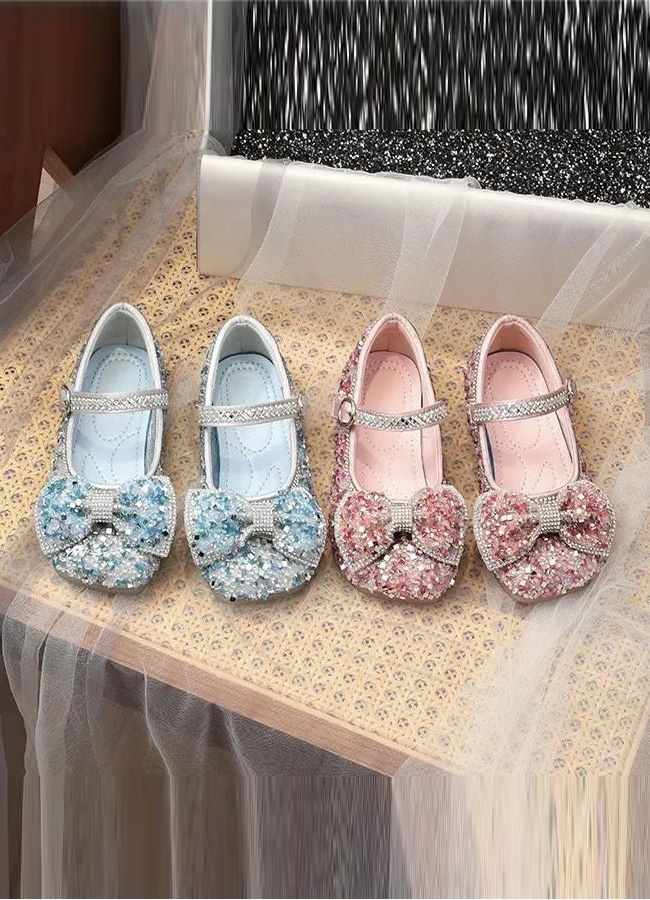 cocobee-Blue and Pink Bow Party Kids Shoes-2