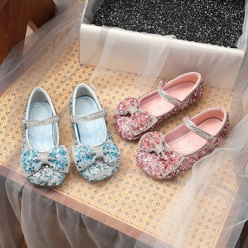 cocobee-Blue and Pink Bow Party Kids Shoes-3