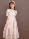 cocobee-Pink Satin and Pearls Tea Length Thea Princess Dress-2