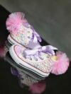 cocobee-White Converse Princess Shoes with Pink and Purple Rhinestones-1