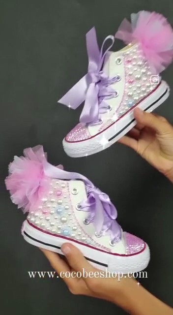 cocobee-White Converse Princess Shoes with Pink and Purple Rhinestones_Moment