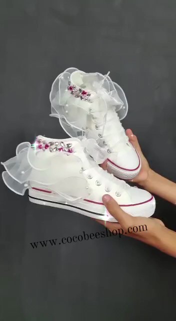 cocobee-White Converse Shoes with Pearls and Sparkly Rhinestones_Moment