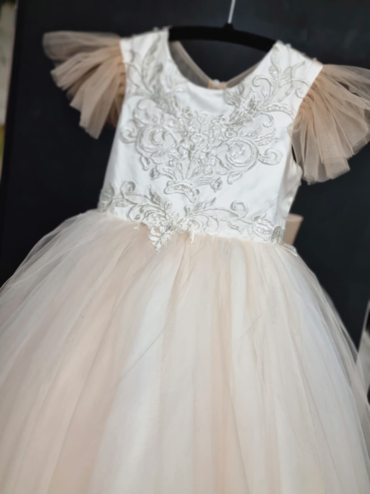 cocobee-White and beige lace tulle Princess Dress Johanna-4