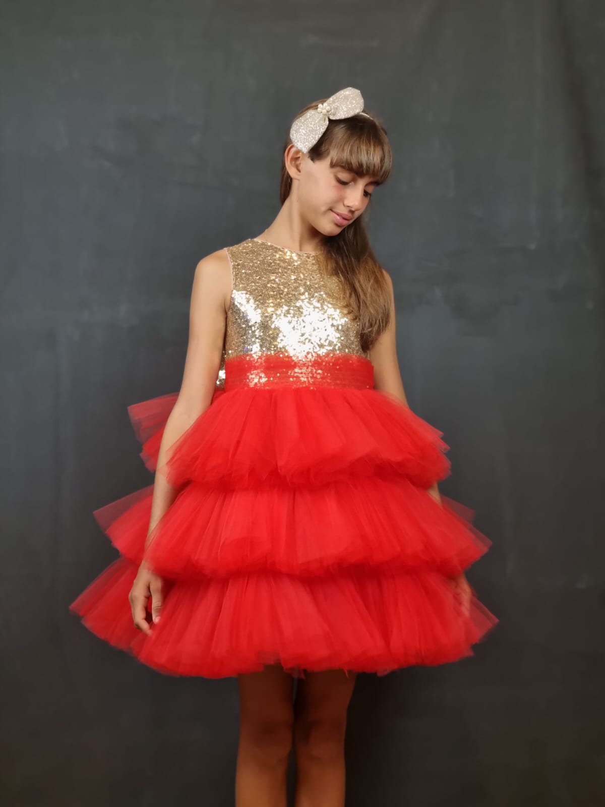 cocobee-Red and Glod Ruffle Dress Princess Andrada-1