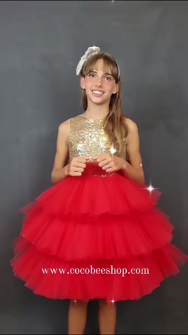 cocobee-Red and Glod Ruffle Dress Princess Andrada_Moment