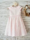 cocobee-Light Pink Satin Floral Lace Amelia Dress 1