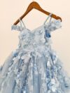 cocobee-Blue 3D Beaded Lace Flower Tulle Off Shoulder Wedding Flower Girl Dress Princess Rania3