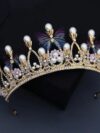 cocobee-Gold Pearl Headband Rhinestone Girls Tiara Butterfly Princess Crown Wedding Bridal Crown1