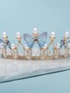 cocobee-Gold Pearl Headband Rhinestone Girls Tiara Butterfly Princess Crown Wedding Bridal Crown2
