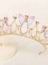 cocobee-Gold Pearl Headband Rhinestone Girls Tiara Butterfly Princess Crown Wedding Bridal Crown4