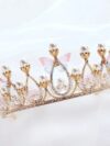 cocobee-Gold Pearl Headband Rhinestone Girls Tiara Butterfly Princess Crown Wedding Bridal Crown6
