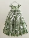 cocobee-Princess 3D Floral Embroidery Green Tulle Floor Length Wedding Flower Girl Dress Florina1