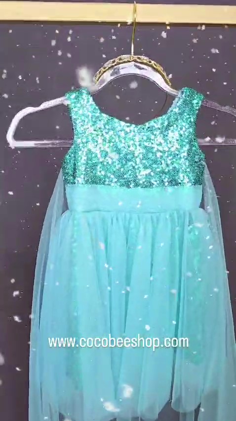 cocobee-Princess Serena Aqua Sequin Tulle Dress with Tulle Train – moment