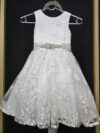 cocobee-Princess Evelyne White Lace Embroidered Dress with Beaded Belt 1
