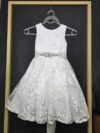 cocobee-Princess Evelyne White Lace Embroidered Dress with Beaded Belt 2