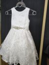 cocobee-Princess Evelyne White Lace Embroidered Dress with Beaded Belt 3