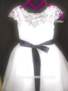 cocobee-Princess Isadora White Lace and Tulle Dress with Navy Satin Bow – moment