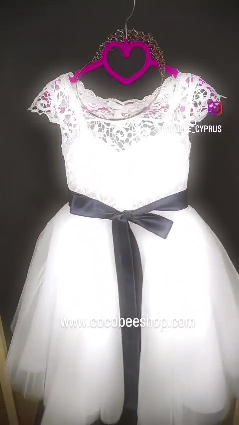 cocobee-Princess Isadora White Lace and Tulle Dress with Navy Satin Bow – moment