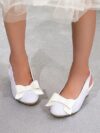 cocobee-White Sparkle Bow Slingback Shoes