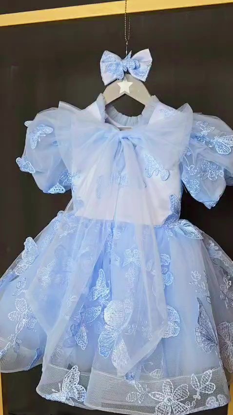 cocobee-Princess Serenella Blue Satin Bow Dress – moment