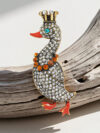 cocobee-Royal Swan Brooch with Rhinestone Crown