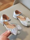 cocobee-Silver Stardust Bow Heels for Girls