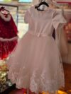 Short sleves white satin and lace dress for girls 1
