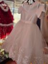 Short sleves white satin and lace dress for girls 2