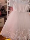 Short sleves white satin and lace dress for girls 4
