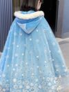 cocobee-Dusty Blue Winter Princess Cape with Sparkly Snowflakes